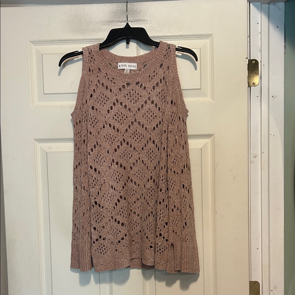 Knox Rose Mauve Cold Shoulder Open Weave Knit Sweater Size Medium
